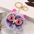 Purple fluffy owl keychain with pink glitter ears and gold accents for women handbags - 8cm / Purple Frost