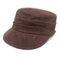 Braune Retro Wildleder-Militärmütze mit Faltenstruktur und breitem Schirm für Damen - M (56-58cm) / Kaffeebraun