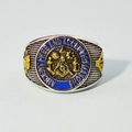 Anello massonico con smalto blu e finiture bicolore oro e argento in stile vintage - US 8 / Argento
