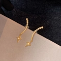 Elegant gold star drop earrings with cubic zirconia pavé and meteor shower design - Gold (Real Gold Plated Silver Pin)