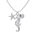 S925 sterling silver ocean necklace with seahorse starfish and shell charms - 925 Silver / Silver Seahorse Starfish Shell Necklace (DY190821-S-W-WH)