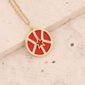 Star-patterned copper pendant necklace with red enamel and zircon on stone background - Red