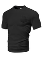 Close-up of waffle texture and square pocket on black crew neck short sleeve t-shirt - S / Black