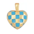 Golden heart pendant with light blue checkered enamel pattern and top loop fastener - ABG2707-Sky Blue Small Heart