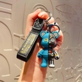 Portachiavi a forma di orsetto meccanico blu e nero con cinturino in nylon per borse - Verde
