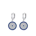 Elegant S925 sterling silver evil eye drop earrings with blue and white pavé crystals - Round Evil Eye Style (RHE1971)