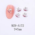 Macro detail of 7x7mm star and moon nail charms with pink rhinestones on silver metal base - Silver Moon Star Pink Rhinestone (A172)