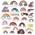 Embroidered rainbow and unicorn patches with colorful sequins and star patterns - Set of 25 Assorted Patches