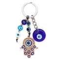 Blauer Böser Blick Schlüsselanhänger mit goldenem Hamsa-Hand-Anhänger und Perlen - Hamsa Hand & Evil Eye (BU01)