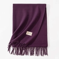 Deep purple long scarf with elegant fringe and brand label on cashmere-like fabric - 70*200cm / Grape Purple