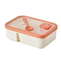 Rectangle bento lunch box in orange and cream with utensil and smiley sauce container - Single Layer / Red