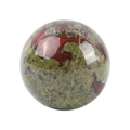 Polished green and deep red natural stone sphere with marble texture on white background - 40mm / Dragon Blood Stone