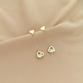 Elegant gold titanium steel long tassel earrings with heart pendants and sparkling crystals - Heart Earrings / Gold