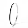 Silver stainless steel bangle with black rectangular gemstones in a minimalist design - Silver Black Zirconia Style (SAP971)