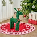 Green glitter Christmas reindeer figurine with red plaid bow, festive 40cm holiday decor - Christmas Reindeer 40CM