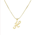 Elegant gold snake chain necklace with a zircon studded letter H cursive pendant charm - Letter H / Gold