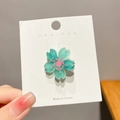 Cute translucent green cherry blossom hair clip with delicate petal texture - 8# Green Single