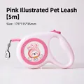 Roze intrekbare hondenriem met schattig perzik cartoonpatroon en lengte van 5 meter - 5M / Roze