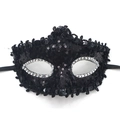 Masque de mascarade à paillettes noires élégantes avec strass argentés et rubans - Style Ruban à Bord Pailleté / Noir