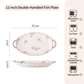 12-inch oval ceramic fish plate with purple floral pattern and double handles - Purple Flower - 12 Inch Double Ear Fish Plate