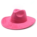 Classic rose red faux suede wide brim fedora hat for men and women with jazz style design - M (56-59cm) / Rose Red Suede