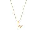 Gold plated snake chain necklace featuring a delicate white pearl encrusted letter W pendant - Letter W