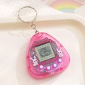 Pink translucent virtual pet handheld game console with bunny illustration and keychain - Triangle/Transparent Pink