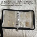 Black zipper jewelry binder showing PVC inner pages and floral zipper pull detail - All Black Zipper 3/5 Inch Set (With 60 Bags)