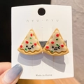 Par de lindos clips para el pelo de pizza con caras divertidas en tarjeta blanca - Pizza
