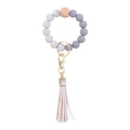 Grey and marble silicone bead wristlet keychain with wooden bead and leather tassel - Marble