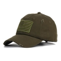 Tactical olive green baseball cap with distressed American flag patch in vintage style - One Size / Army Green