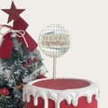 Mirror disco ball cake topper with Merry Christmas gold lettering on festive cake - Silver Disco Double Layer Wood Acrylic Merry Christmas