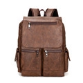 Mochila vintage de cuero PU marrón con bolsillos de cremallera y hebillas de metal para hombre - Marrón