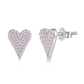 Sparkling S925 sterling silver heart stud earrings with pink cubic zirconia stones - 925 Silver / Silver Pink Zirconia