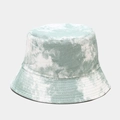 Close-up detail of light green and white tie-dye cotton fabric on a bucket hat - M (56-58cm) / Green