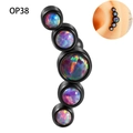Curved black surgical steel ear stud with five graduated colorful opal stones OP38 - Black - OP38 Opal Curved