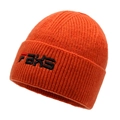 Classic orange ribbed knit beanie with black embroidered logo for winter warmth - One Size / Orange