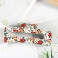 Rectangular Christmas hair claw clip with poinsettia flower and golden bell patterns - Festive Bell/Holly Floral Pattern(D9-1-14)