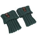 Detail of dark green knit leg warmers with vintage buttons and diamond weave texture - One Size / Dark Green