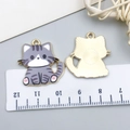 Cartoon grey striped cat alloy pendant charm with golden metal back for jewelry making - 1 Piece / Gray