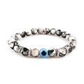 Tiger eye frosted volcanic stone beaded bracelet with blue evil eye charm and silver spacer - Tiger Skin Stone