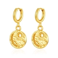 Golden stainless steel hoop earrings featuring sun and moon relief charms - Round Perforated Sun Texture (MS-670) / 2.0*8 / Gold