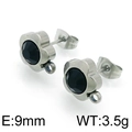 Silver flower stud earrings with black center gem and bottom loop connector - Silver Base Black Rhinestone Style (KLJ4032-Z)