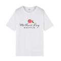 White 100% cotton T-shirt featuring Mother's Day Brunch text and a red rose print - XS / Tops / White