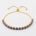 Detail of gold box chain bracelet with blue zircons and adjustable sliding clasp closure - Blue Zircon 5.0mm Bracelet