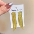 Elegant gold long tassel drop earrings featuring micro-pave cubic zirconia accents - Light KC Gold Style 6