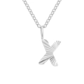 Polished silver stainless steel necklace featuring a textured 3D letter X pendant - Letter X / Steel Color
