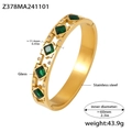 Brazalete ancho dorado de acero con piedras cuadradas verdes y circonitas blancas - Estilo de Hebilla de Cristal Verde y Strass (Z378)