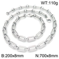 DIY silver stainless steel paperclip necklace and bracelet set with textured chain links - Bracelet 200x8mm + Necklace 700x8mm