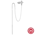 S925 sterling silver chain drop earrings with sparkling zircon flower stud details - Four-leaf Flower Ear Line - Platinum - Single / 925 Silver